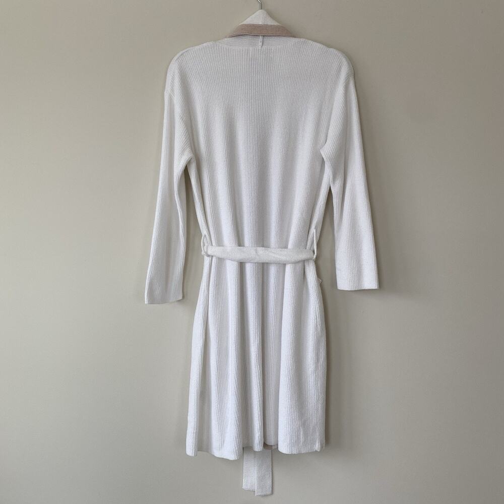 Barefoot Dreams Cozychic Ultra Tipped Ribbed Short Robe Size S/M Seasalt/Shell - Picture 12 of 14